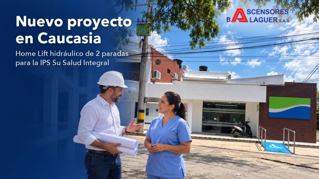 Asesor de Ascensores Balaguer conversa con una profesional de la salud frente a la sede de la IPS Su Salud Integral en Caucasia